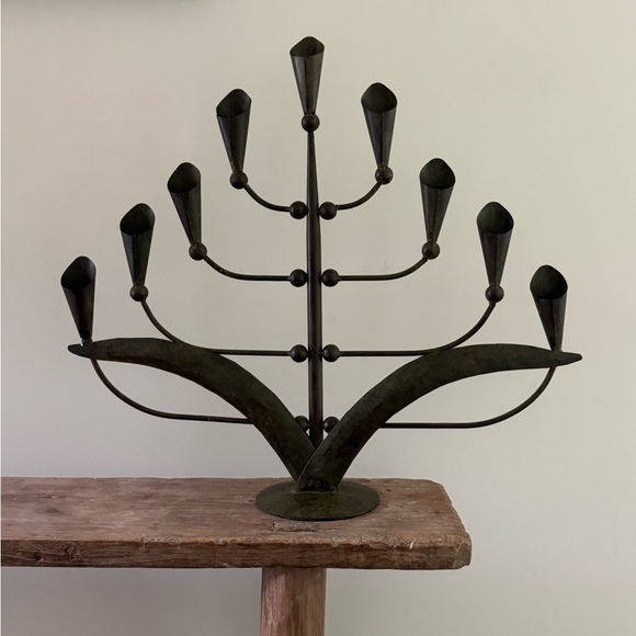 Vintage Metal Candelabra Centerpiece - Dark Olive/Black